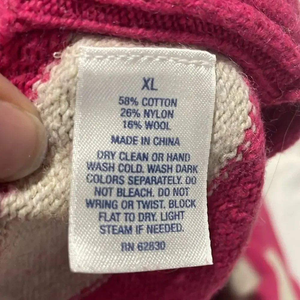 Land’s end xl pink white cotton nylon wool dog sweater in euc like new